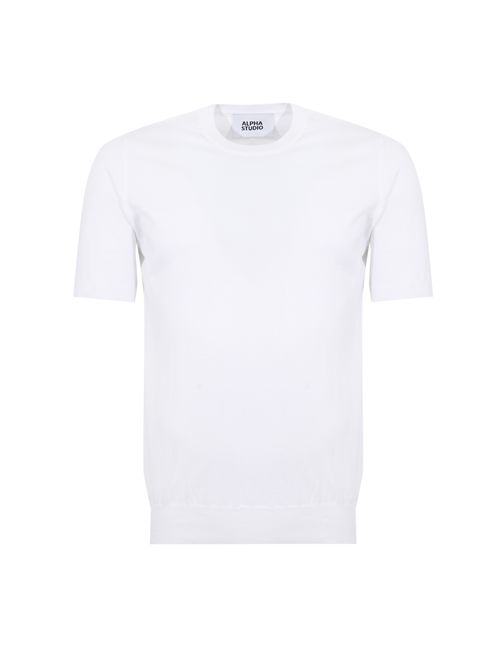 Maglia girocollo in filato di cotone Bianco Alpha studio | AU-5002C1000